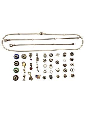Authentic Pandora Lot of 40 Sterling Silver Charms, Bracelets, & Necklace #19889